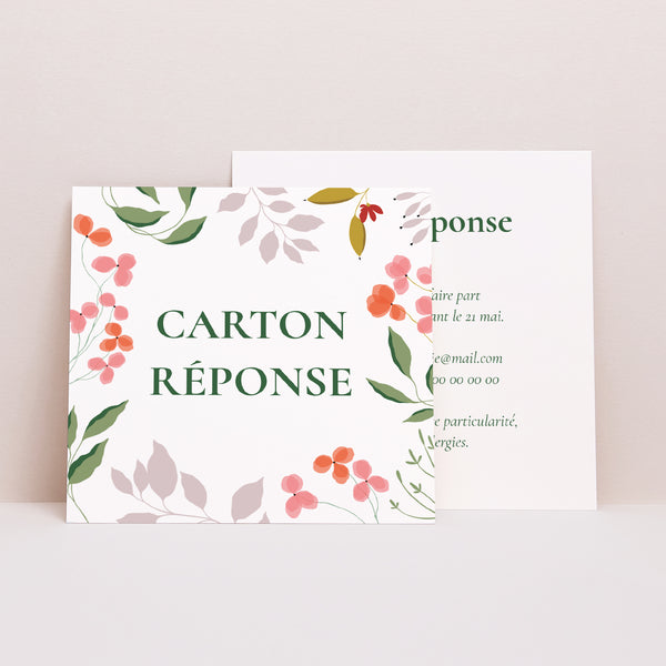 Carton réponse Mariage Carré Encadré végétal III photo