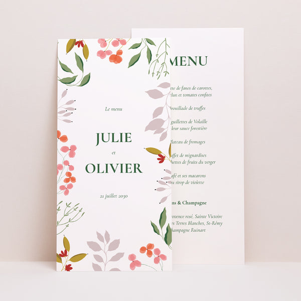Menu Mariage Panoramique portrait Encadré végétal III photo