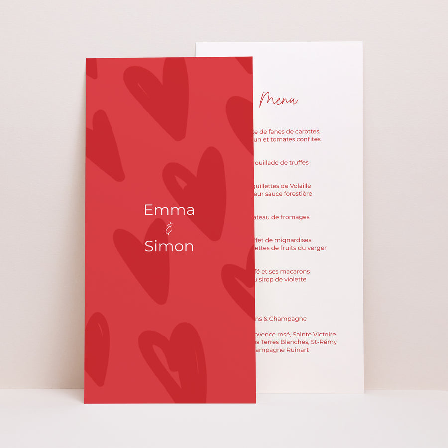 Menu Mariage Panoramique portrait Fond coeur photo