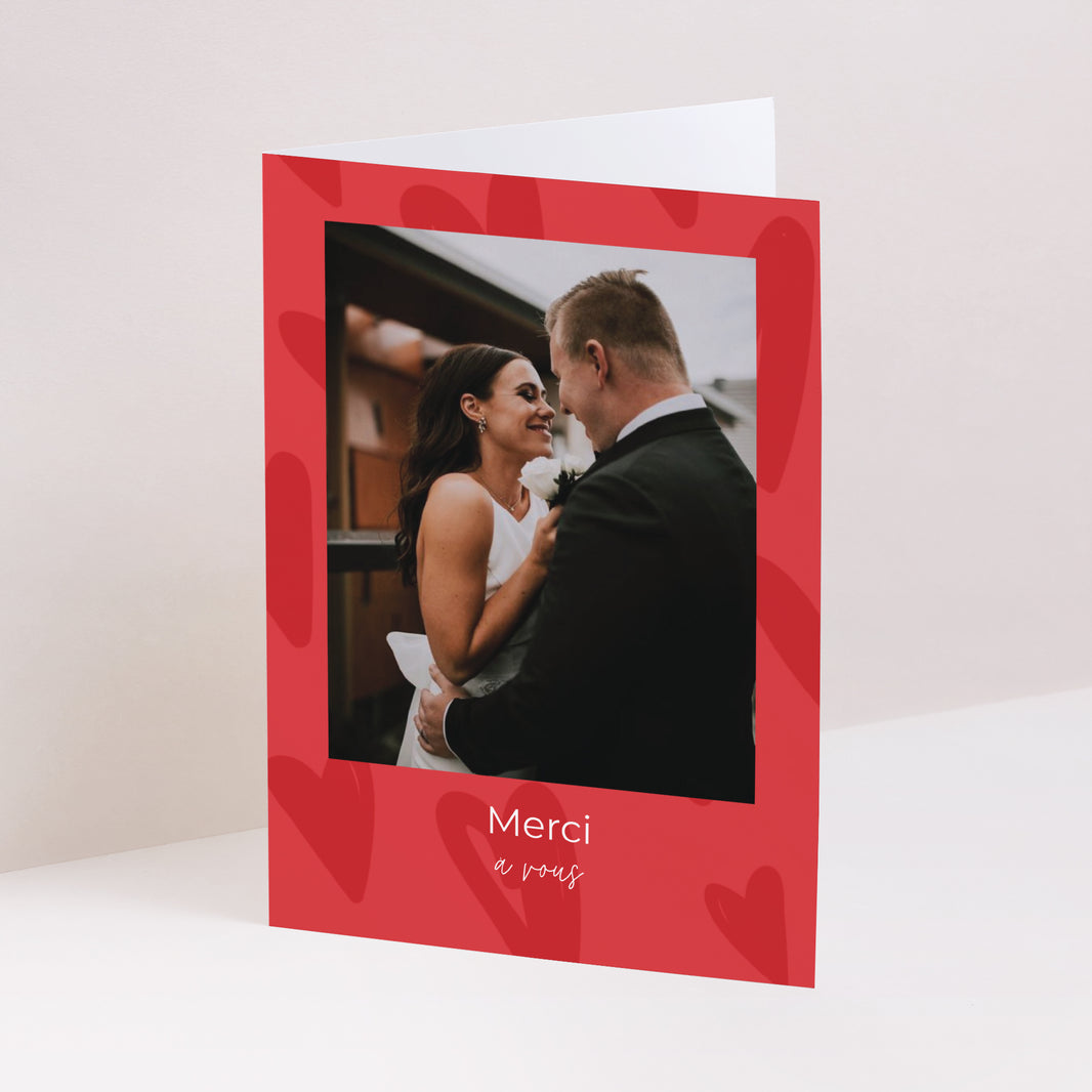 Remerciements Mariage Portrait double volet Fond coeur photo N° 1