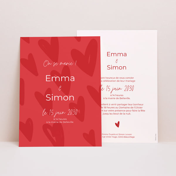 Faire-part Mariage Portrait Fond coeur photo
