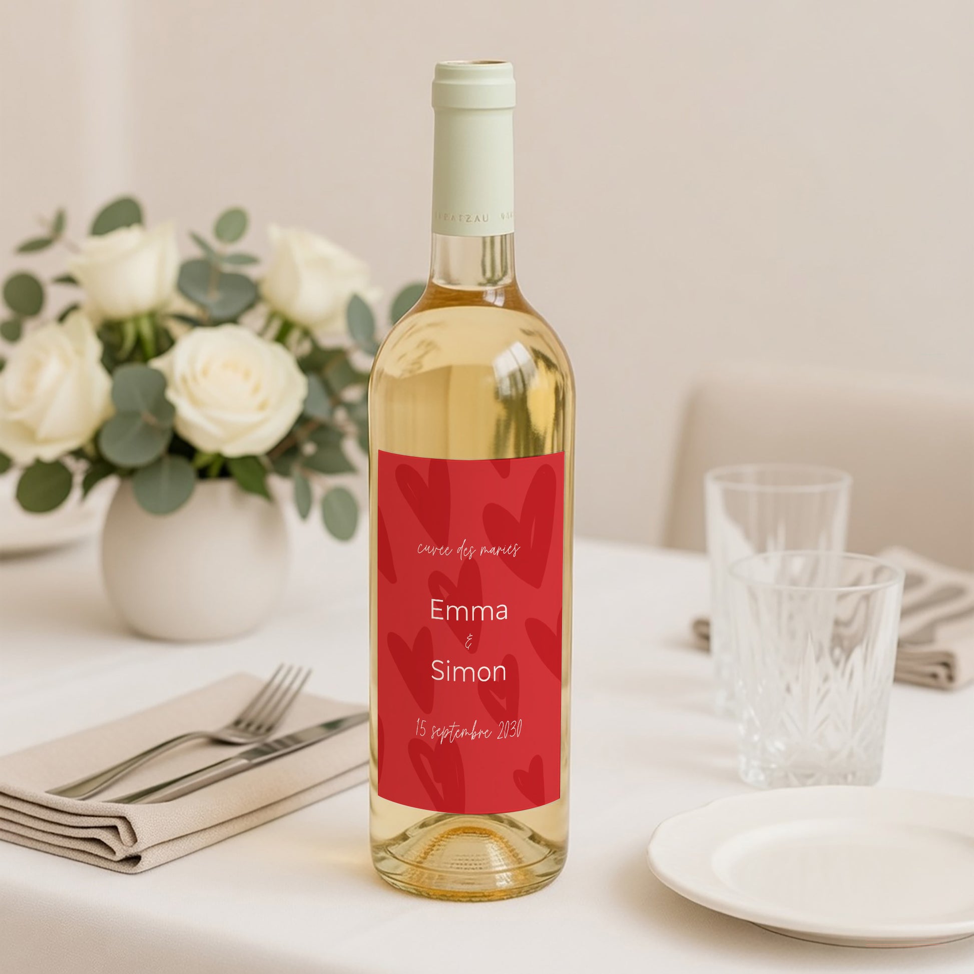 Etiquette bouteille Mariage Portrait Fond coeur photo N° 2