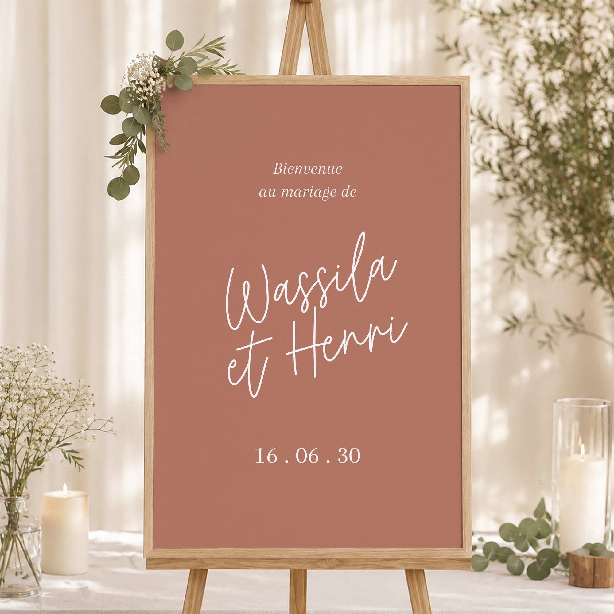 Panneau bienvenue Mariage Portrait 60 x 90 cm Poussière de brique photo N° 1