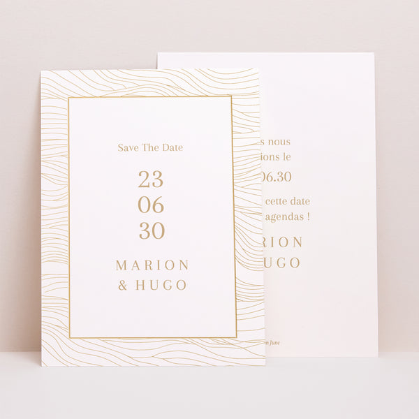 Save the date Mariage Portrait Vagues dorées photo