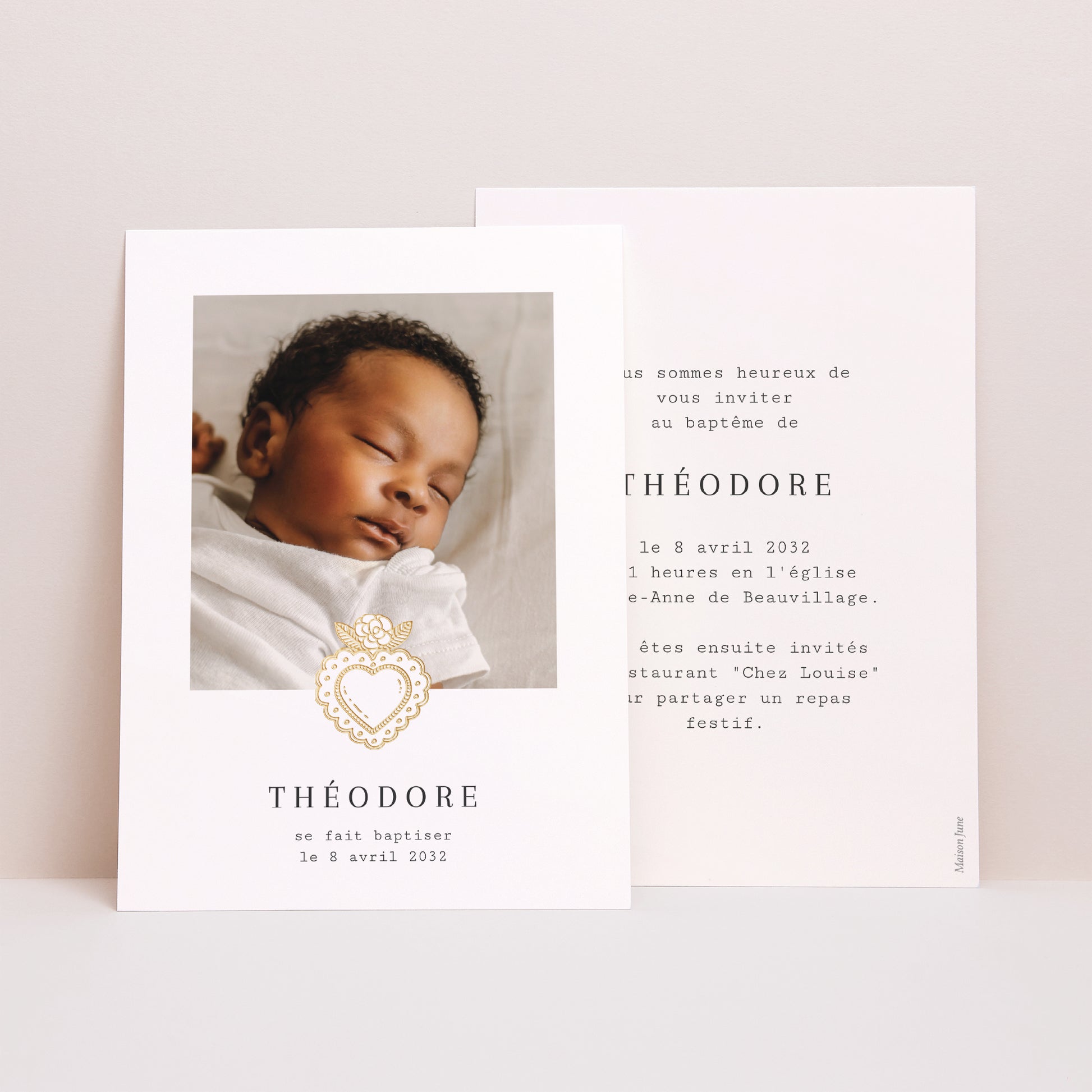 Faire part Baptême Portrait Coeur sacré – Maison June