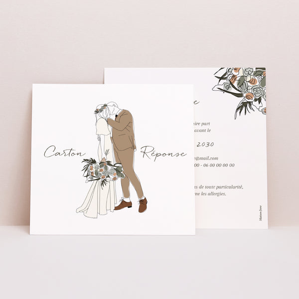 Carton réponse Mariage Carré Couple Bohême photo