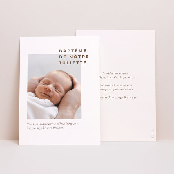 Faire-part Baptême Portrait Texte et photo photo