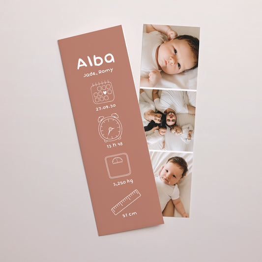 Faire-part Naissance Marque-page photo Pictos Terracotta photo