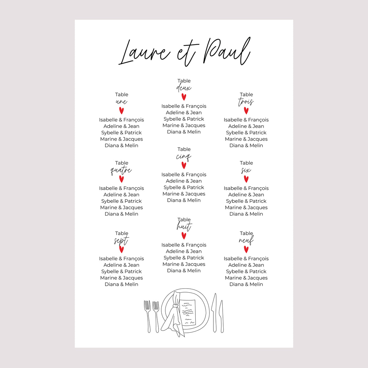 Plan de table Mariage Portrait Les heureux mariés photo N° 2