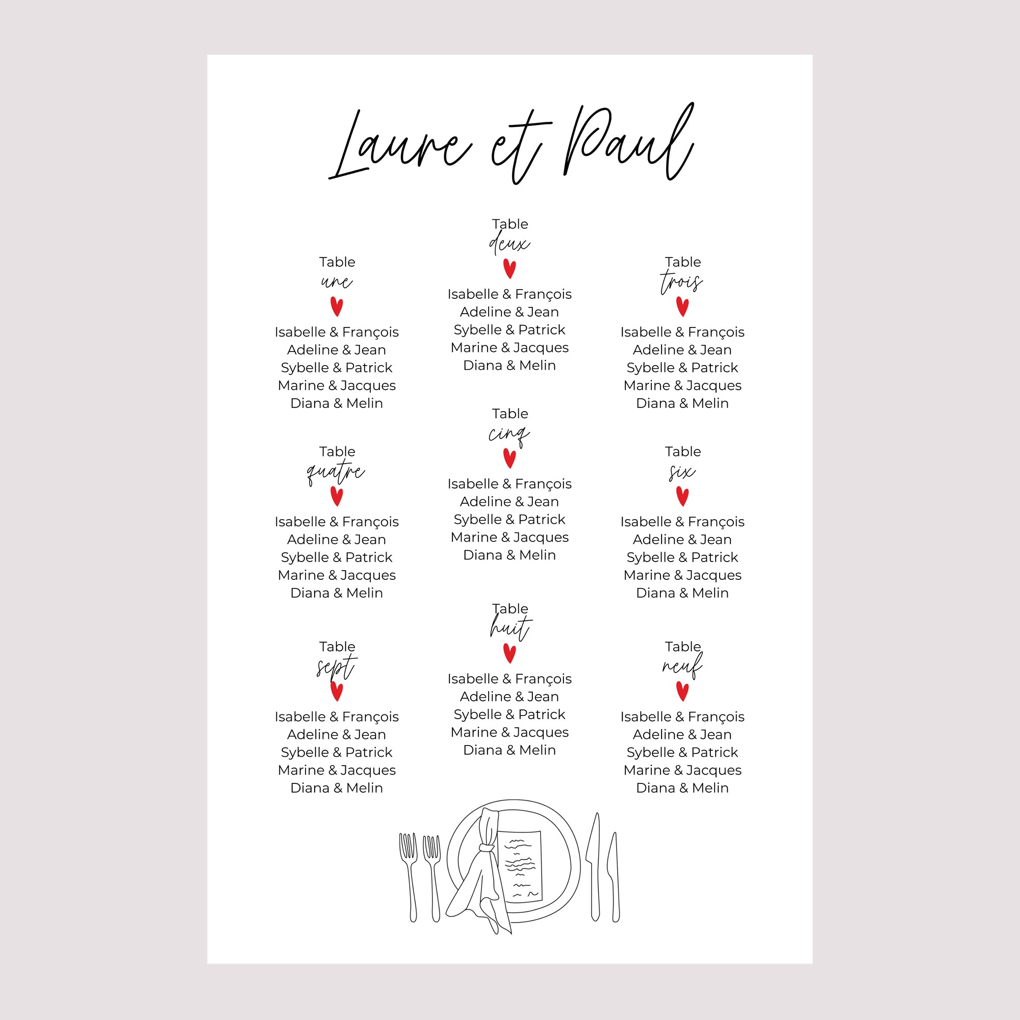 Plan de table Mariage Portrait Les heureux mariés photo N° 2