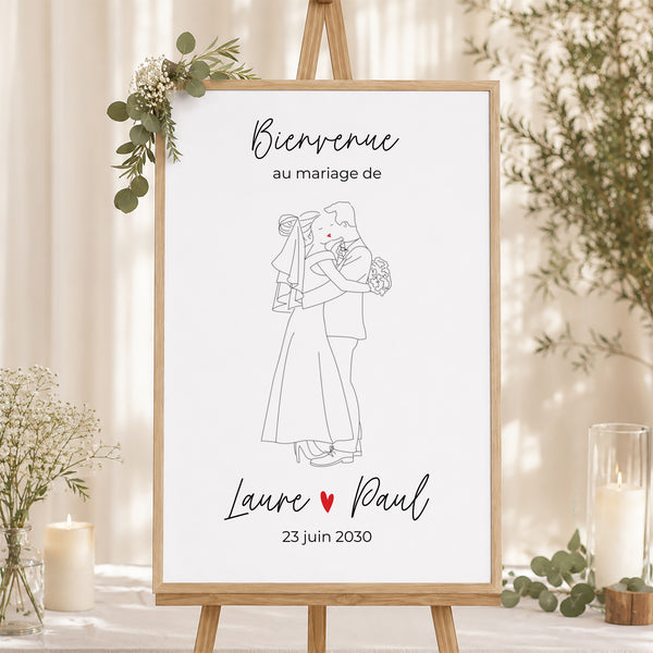 Panneau bienvenue Mariage Portrait 60 x 90 cm Les heureux mariés photo