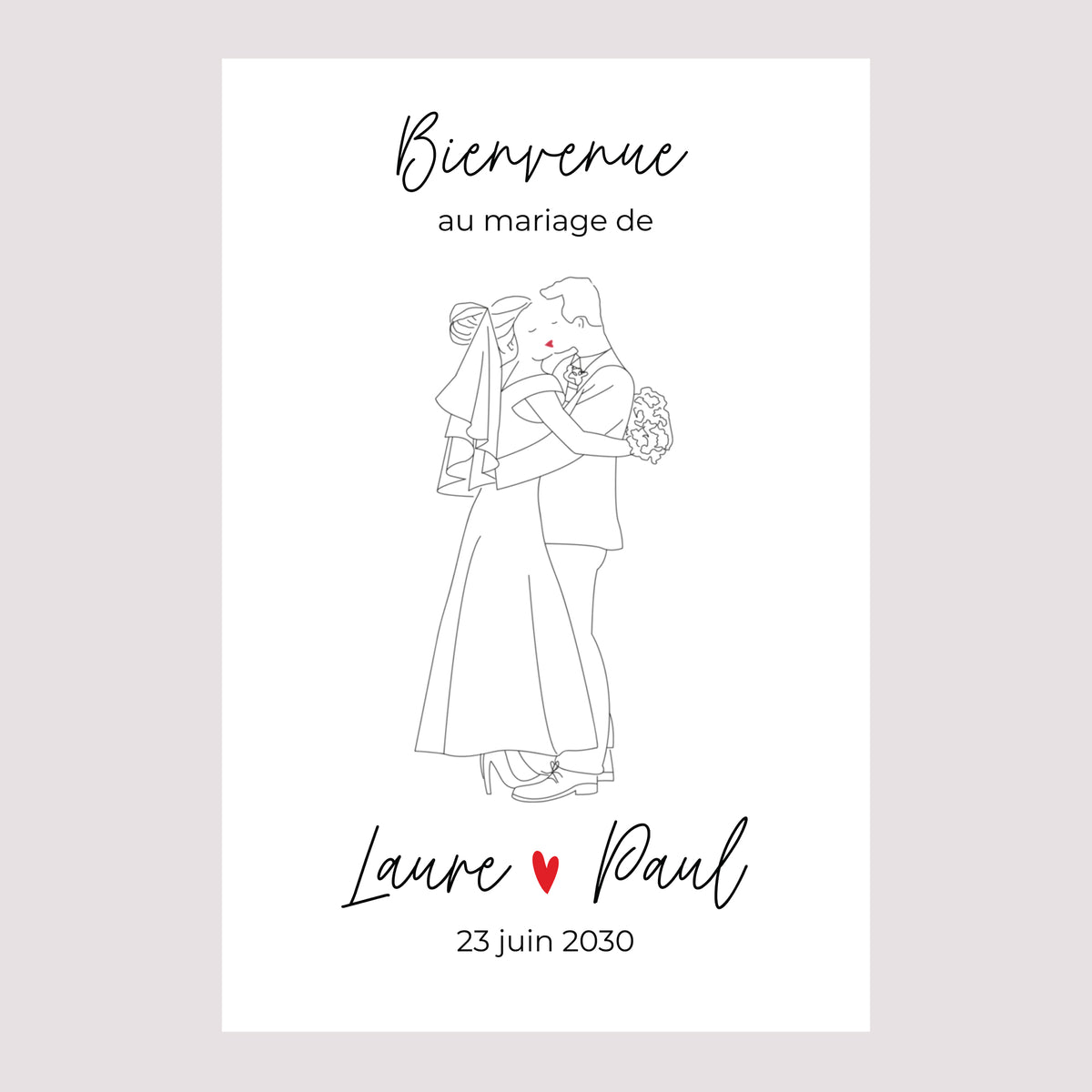 Panneau bienvenue Mariage Portrait 60 x 90 cm Les heureux mariés photo N° 2