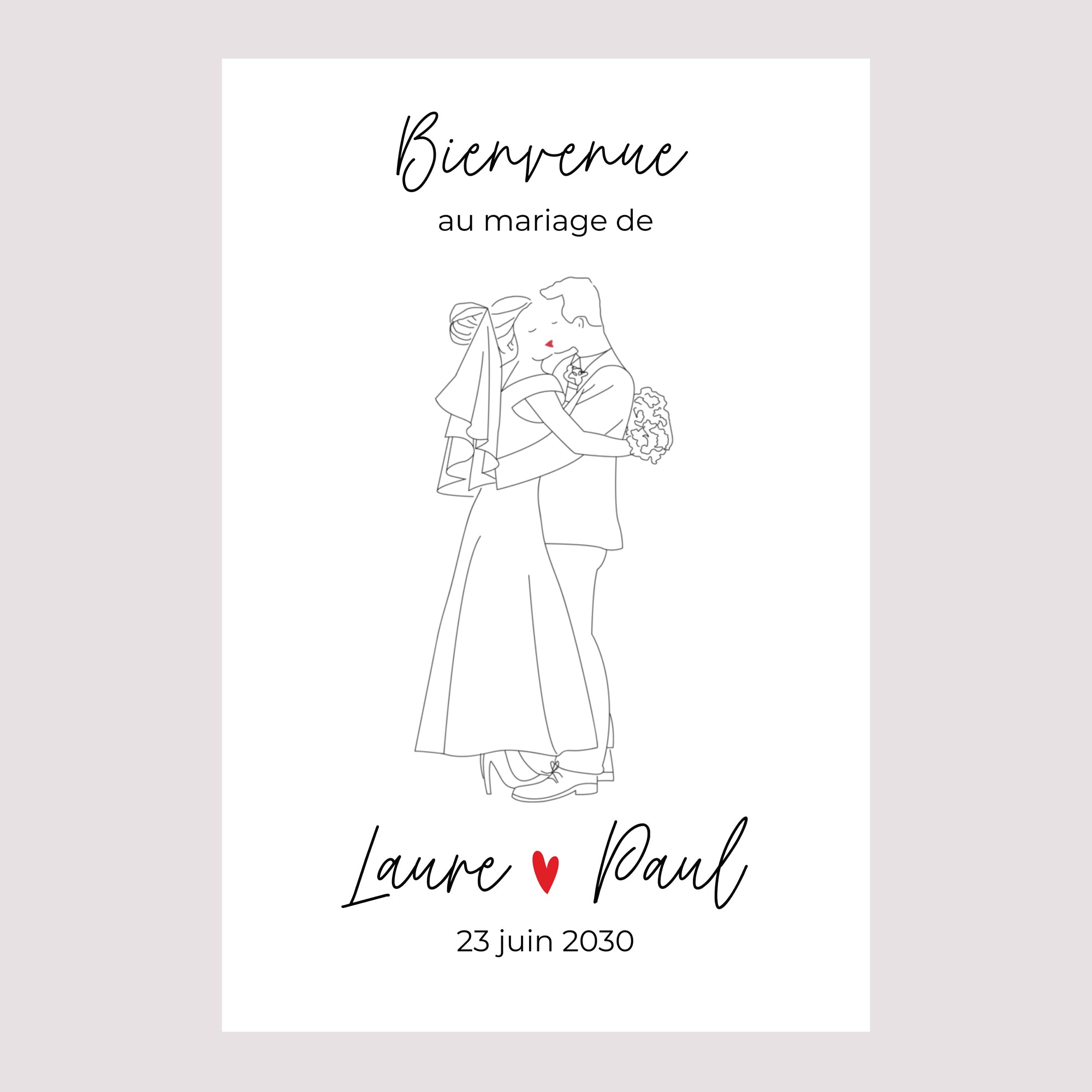 Panneau bienvenue Mariage Portrait 60 x 90 cm Les heureux mariés photo N° 2