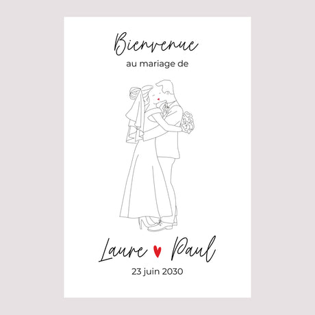 Panneau bienvenue Mariage Portrait 60 x 90 cm Les heureux mariés