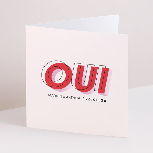 Faire-part Mariage Carré double volet OUI 3D photo
