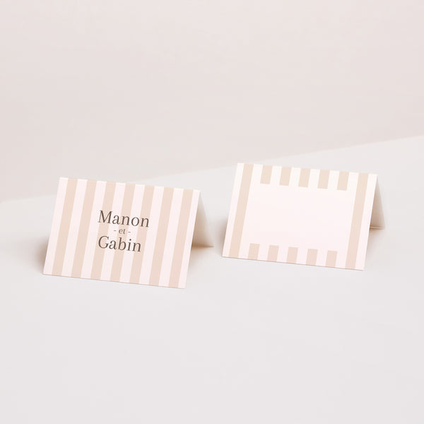 Marque-place Mariage 2 volets Rayures beiges photo
