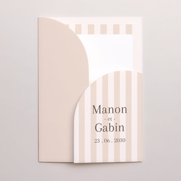 Faire-part Mariage Pochette 2 cartes Rayures beiges photo