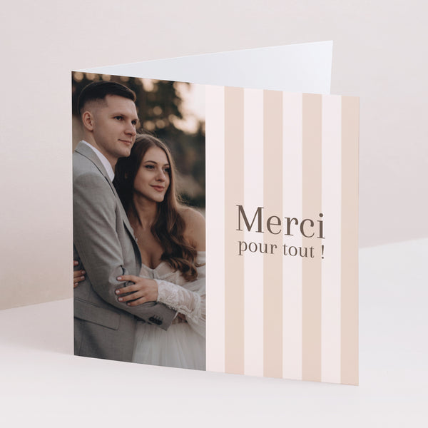 Remerciements Mariage Carré double volet Rayures beiges photo