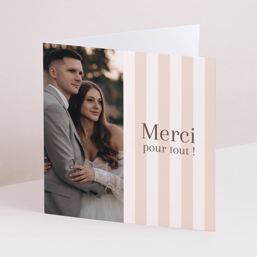 Remerciements Mariage Carré double volet Rayures beiges photo