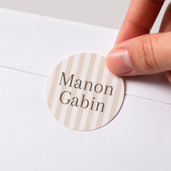 Sticker Mariage Rond Rayures beiges photo