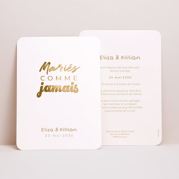 Faire-part Mariage Portrait, bords arrondis Mariés comme jamais photo