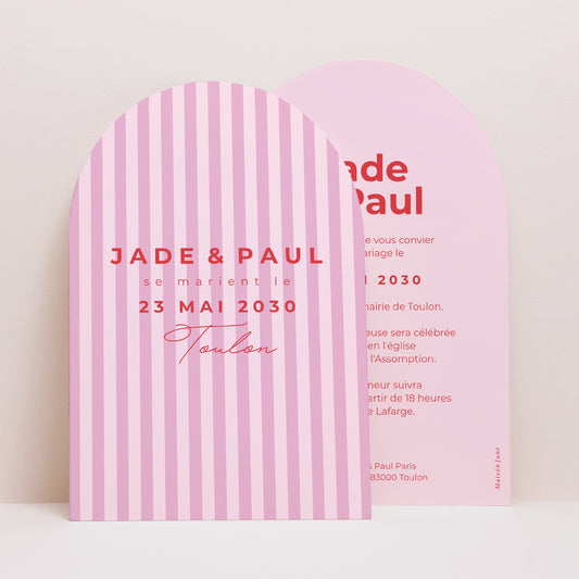 Faire-part Mariage Arche Rayures Red & Pink photo