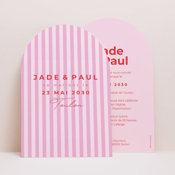 Faire-part Mariage Arche Rayures Red & Pink photo