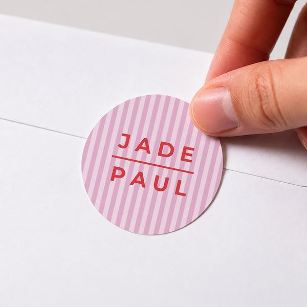 Sticker Mariage Rond Rayures Red & Pink photo