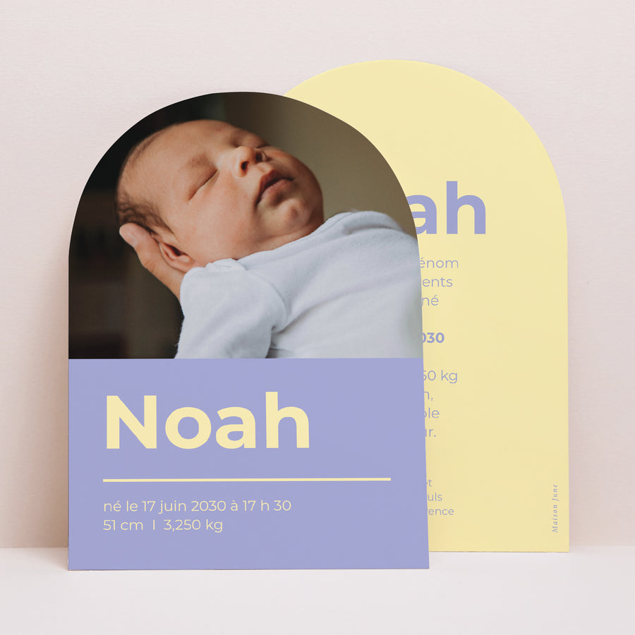 Faire-part Naissance Petite arche Purple & Yellow photo