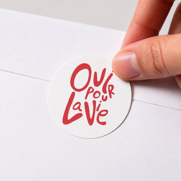 Sticker Mariage Rond Oui pour la vie Cream & Red photo