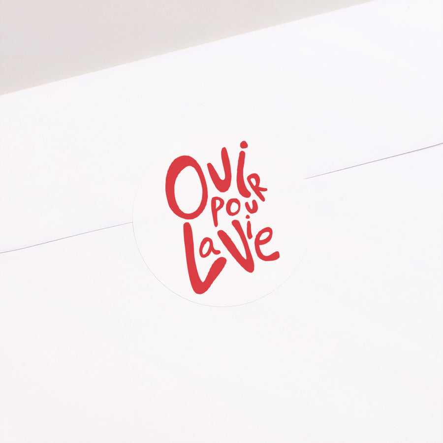 Sticker Mariage Rond Oui pour la vie Cream & Red photo