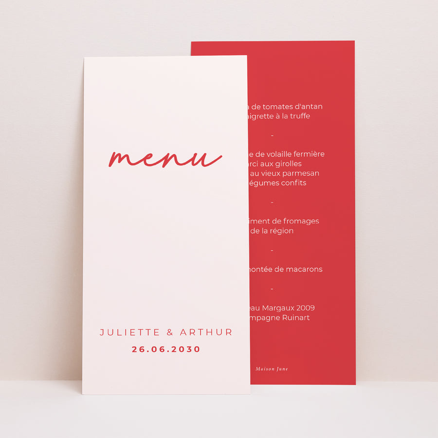 Menu Mariage Panoramique portrait Red & Cream II photo