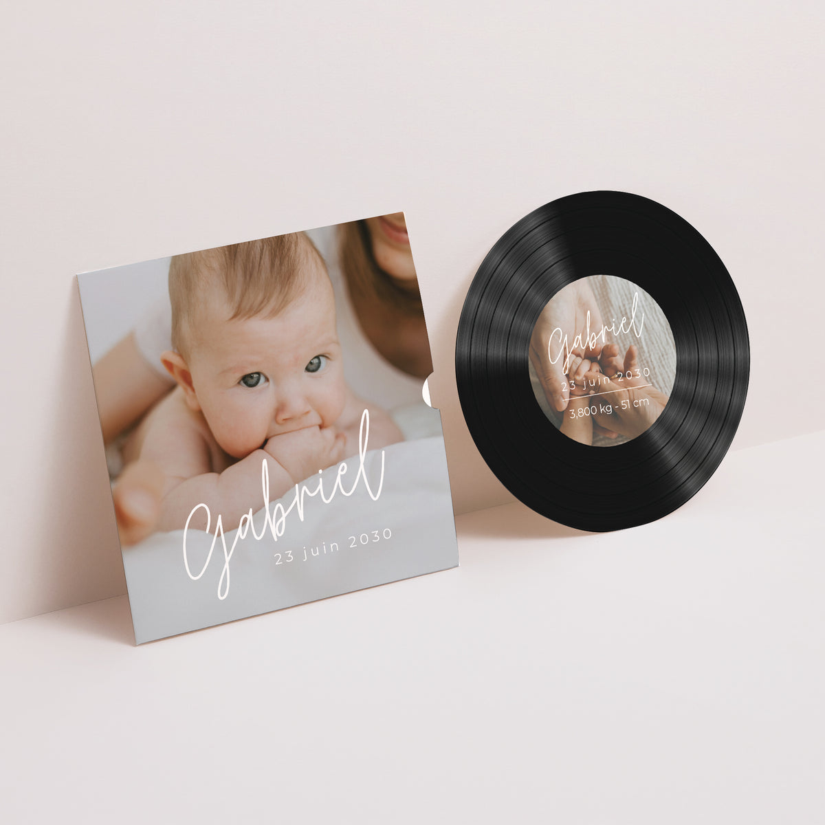 Faire-part Naissance Pochette disque Single baby photo
