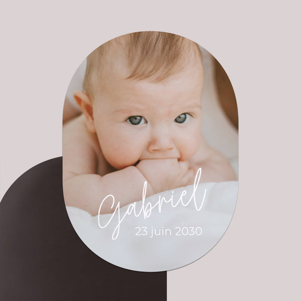 Faire-part Naissance Lot de 8, magnétique, ovale Single baby photo