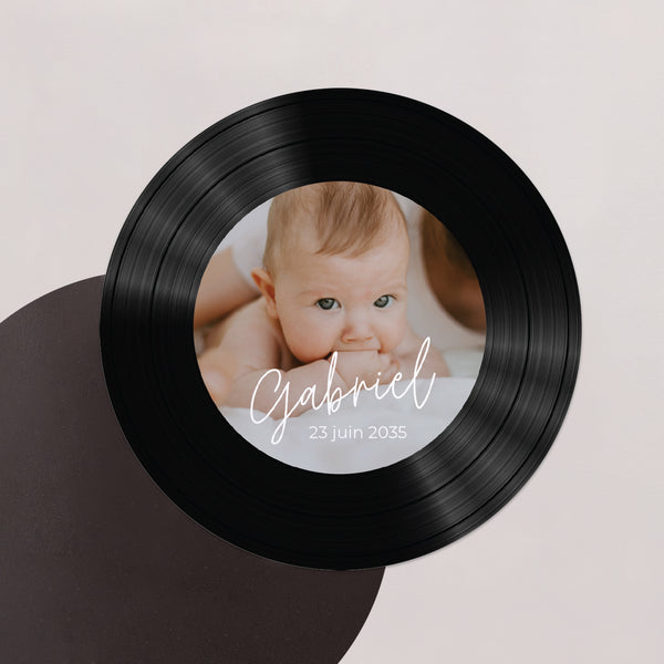 Faire-part Naissance Lot de 8, magnétique, rond, Ø 10cm Single baby photo