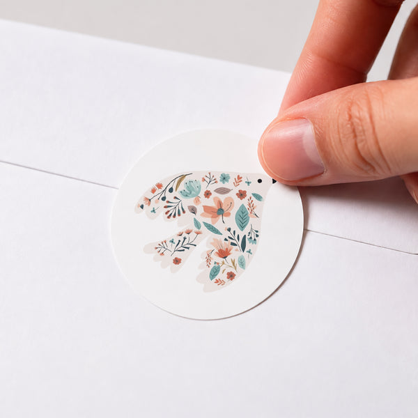 Sticker Baptême Rond Colombe fleurie photo