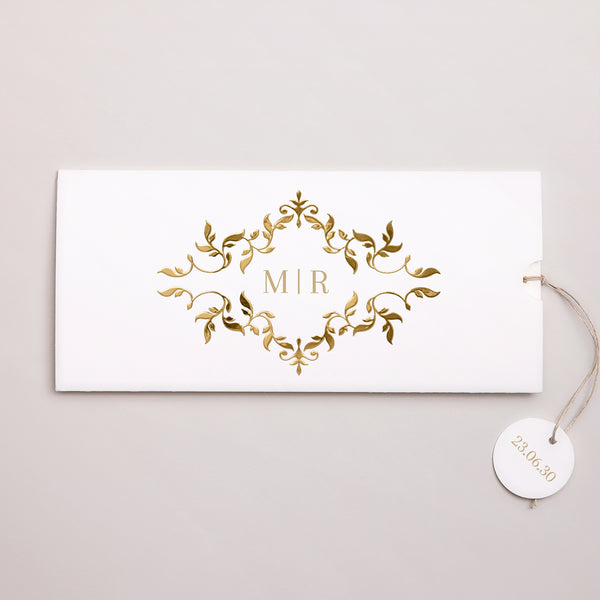 Faire-part Mariage Pochette 2 cartes, étiquette Baroque chic photo