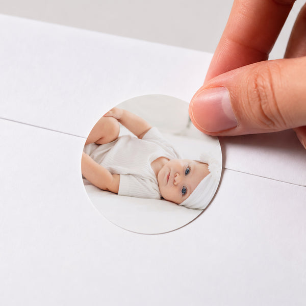 Sticker Naissance Rond Jolie puce photo