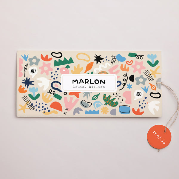 Faire-part Naissance Pochette 2 cartes, étiquette Matisse coloré photo