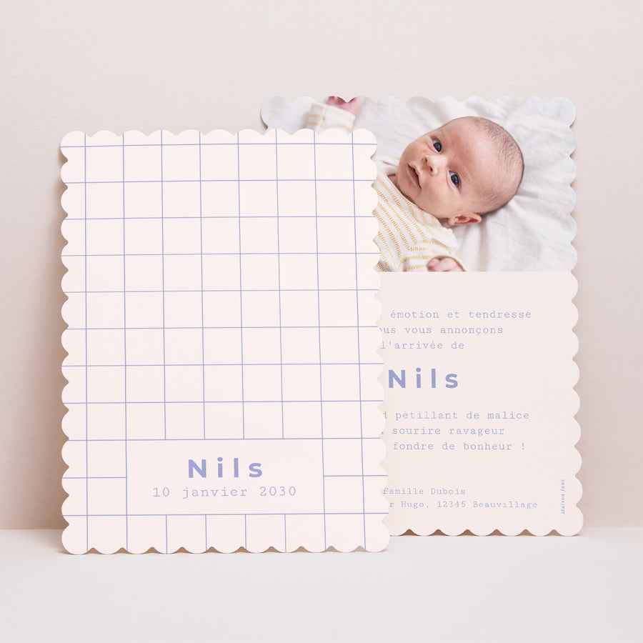 Faire-part Naissance Portrait, bords biscuit New Vichy Lavande photo