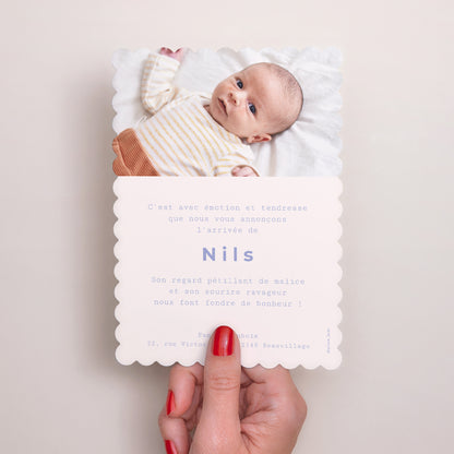 Faire-part Naissance Portrait, bords biscuit New Vichy Lavande photo N° 3