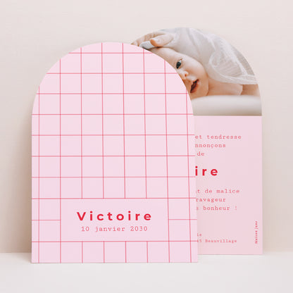 Faire-part Naissance Petite arche New Vichy Pink photo N° 1