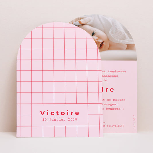 Faire-part Naissance Petite arche New Vichy Pink photo