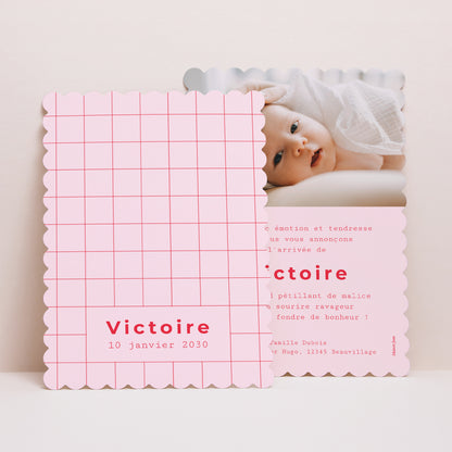 Faire-part Naissance Portrait, bords biscuit New Vichy Pink photo N° 1
