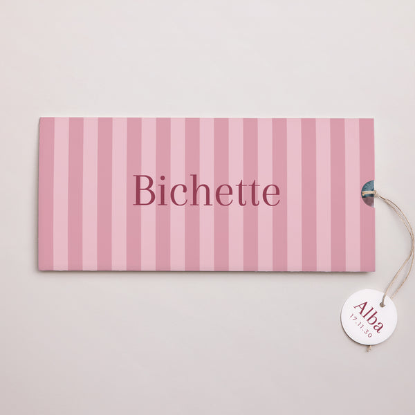 Faire-part Naissance Pochette 2 cartes, étiquette Bichette photo