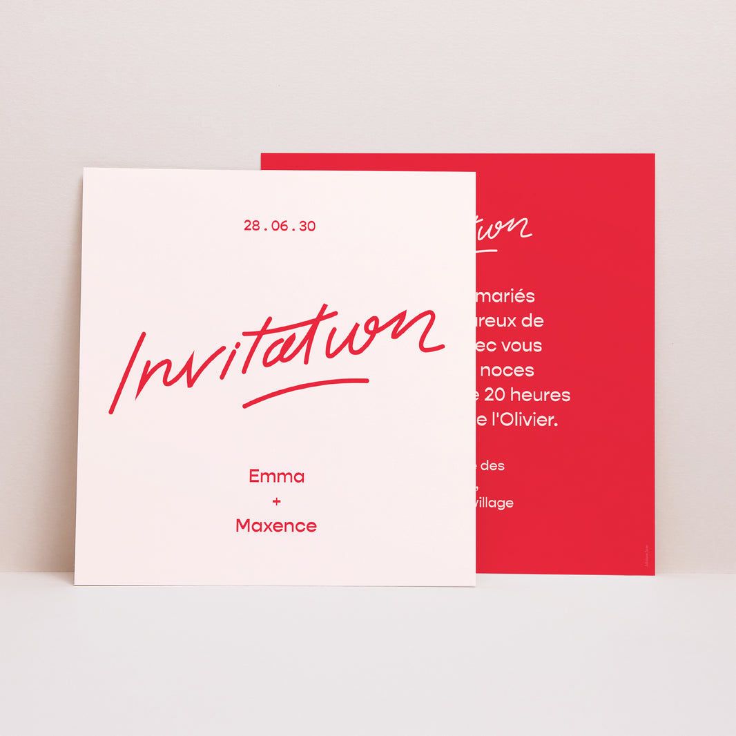 Invitations Mariage Carré Love in eighties red photo N° 1