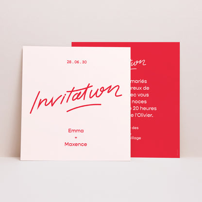 Invitations Mariage Carré Love in eighties red photo N° 1