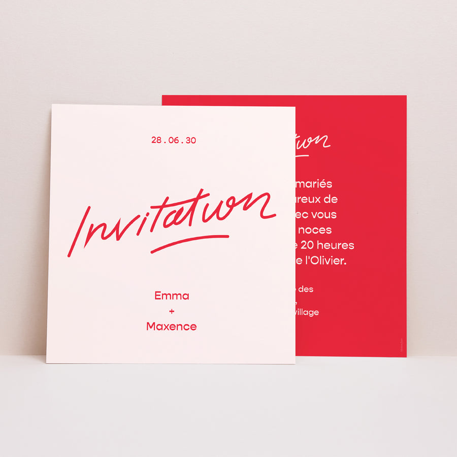 Invitations Mariage Carré Love in eighties red photo