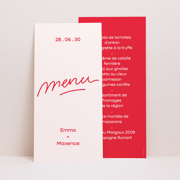 Menu Mariage Panoramique portrait Love in eighties red photo
