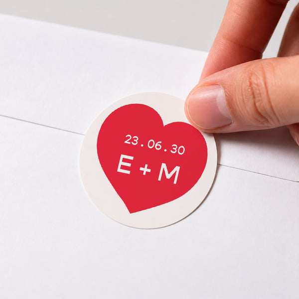 Sticker Mariage Rond Love in eighties red photo